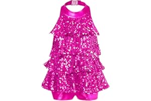 inhzoy Vestito Pattinaggio Artistico Bambina con Paillettes Leotard Vestito Danza Moderna Jazz Tutu Balletto Dancewear Abiti da Ballo Latino Costume Ballerina Samba
