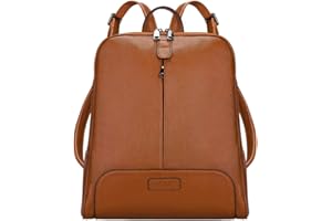 S-ZONE 14 Inch Laptop Women Genuine Leather Backpack Fashion Rucksack Purse Casual Shoulder Ladies Travel Bag (Brown)