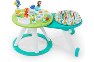 Bright Starts, Table et Siège Tournant, Centre d'Activités 2en1 Around We Go, Sons et Lumières, 10 Jouets, Trotteur Musical et Développement de la Motricité, Vert, 6-24 mois