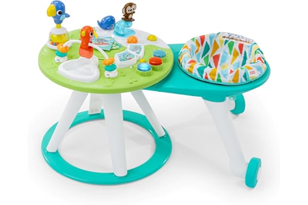 Bright Starts, Table et Siège Tournant, Centre d'Activités 2en1 Around We Go, Sons et Lumières, 10 Jouets, Trotteur Musical et Développement de la Motricité, Vert, 6-24 mois