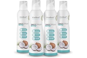 ‎VITALBODY+ SUPPLEMENTS VitalBody+ DailySpray MCT Coconut Oil, Pack of 4, 2 kcal Pan Spray for Frying, Grilling & Refining, for Healthy Cooking, Non-Stick Cooking Spray with MCT Coconut Oil