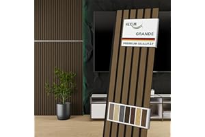 HEXIM Akustikpaneele Holz 140x30cm Grande - 1 Stück (0,425m²) Holzpaneele Wandpaneele 21mm Schalldämmung MDF Akustikfilz Wandverkleidung Braun Smoked Oak