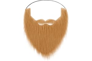 LUSOFIE Fake Beard Brown Fake Moustache Novelty Fake Mustache Stick on Moustache False Moustache Fake Facial Hair with Adjustable Elastic Rope Fake Whisker Party Costume Christmas Halloween Supplies
