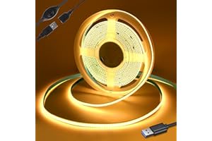 Yamlten Taśma LED 5 V COB 3000 K, ciepła biel z przełącznikiem, 320 diod LED/M, możliwość ściemniania, do podświetlenia telewizora, komputera, szafy, sypialni, "zrób to sam", 0,5 m (zasilanie