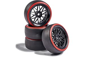 Carson 500900157 1:10 Jeu de Roues Drift (4) Noir/Rouge - Accessoires pour modèles réduits, pièces détachées, Tuning, pneus, Jeu de pneus