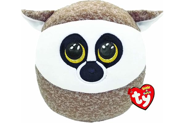 Ty - Squish a boos - Coussin Peluche Linus Le lémurien, Blanc/Marron