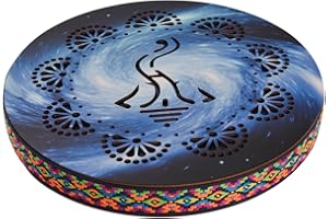 Btuty 10 Inch Ocean Drum Ethnic Percussion Instrument Painted Pattern Birch Wooden Drum Woven Edge for Home Party Supplies Onomatopoeic Music Portable Relaxing Water Sound