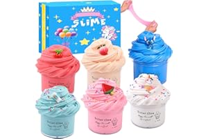 Petyuioyu 6 Pack Butter Slime with Pink Watermelon White Slime and More Fruit Slime,Soft Fluffy and Non-Sticky,Stress Relief Toys for Girls and Boys DIY Gift,60ml