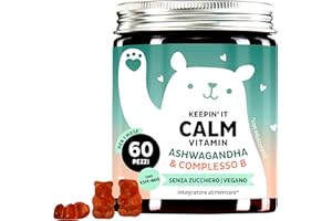 Keepin'It Calm Vitamin - Caramelle Gommose Ashwagandha 150mg - 5% di Witanolidi - Ginseng Indiano - Complesso Vitamina B1, B2, B6, B12-60 Pezzi (1 Mese)- Senza Zucchero, Vegano - Bears with Benefits