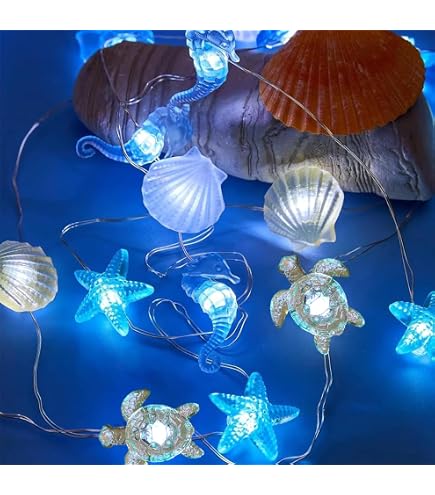 Catena luminosa a LED, 2 pezzi, con conchiglia, 15 LED, con stelle marine, per Natale, feste, matrimoni, giardino, 1,5 m (batteria non inclusa