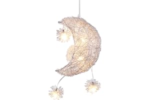 iDEGU Lampada a Sospensione LED Plafoniera Creativa Design Luna e Stelle Lampada da Soffitto Moderno con 5 Lampadine Lampadario per Camera dei Bambini (20cm, Luce Bianca Calda)