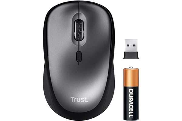 Trust Souris sans Fil Silencieuse avec Pile pour Gauchers et Droitiers, 800-1600 DPI, 83% Plastique Recyclé, Récepteur USB Stockable, Mouse Compacte pour Ordinateur Portable, PC, Mac - Noir