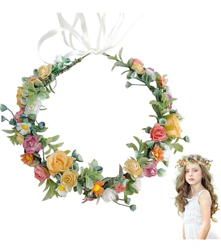 Set Fascia Corona Floreale E 20 Fermagli Per Capelli Con Fiori E Strass – Accessorio Fata Per Matrimoni, Feste E Carnevale