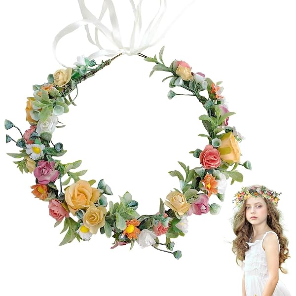 Brikuinr Blumenkranz – Verstellbar Mit Band, Aus Seidenblumen – Für Hochzeit, Festival, Boho-Look