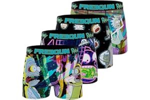 FREEGUN Caleçon Homme Multi-Sport, Boxer Homme, Rick and Morty, Maintien Anti-Glisse et Doux (Lot de 4)