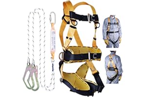 QJSZMEI AMSXNOO Safety Absturzsicherung Set, Vollkörper Auffanggurt Fallschutz Sicherheitsgurt Klettergurt mit 2M Lanyard, Mehrzweck Taille Hüfte Schutz Gürtel für Bergsteigen Baumklettern Outdoor