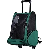 PawHut Trasportino Zaino 2 in 1 per Cani e Gatti con Tasche Laterali, Maniglia Telescopica e Ruote, 42x25x55cm, Verde