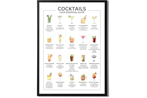 State Media Vision 'Cocktails Your Essential Guide' A3 & A4 Mixology Poster - 20 Classic Cocktail Recipes - Kitchen and Bar Wall Art - Framed & Unframed - Matte Finish (A4 Print Only)