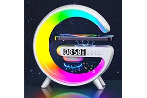 MUMISUTO Lampada Da Comodino Con Funzione Di Ricarica, Tavolo A Led Intelligente, Bluetooth Musica, Caricatore Wireless, Luce Notturna Dimmerabile (Bianco, Modello Sempre Collegato)