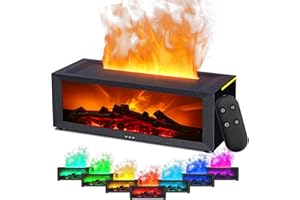 ‎HOLWIM Holwim Aroma Diffuser mit LED Kamin, Duftöl Diffusor für Ätherische Öle mit 7-Farben-Licht Flammeneffekt, 150ml Luftbefeuchter mit Fernbedienung, 4 Timer, Wasserlose Abschaltautomatik (Schwarz)