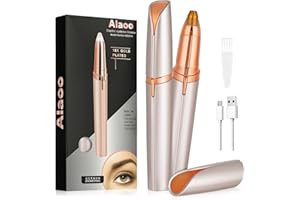 Alaoo Depiladora Facial Mujer, Depiladora Cejas Mujer Eléctrica, Sin dolor Eléctrica Removedor de Vello Facial, Portátil, USB Recargable y Luz LED, para Cara Nariz Labio (Dorado champagne)