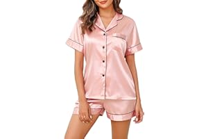 Lovasy Silk Pyjamas for Women Classic Satin Pyjama Set Button Down Ladies Pyjamas Two Piece Pjs for Women Sets Sleepwear Loungewear