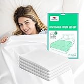 Prime Pick Cotton Disposable Bed Sheets Fitted Size with Quilt Cover and Pillowcase for Hotel, Travel, Hospital - 4 PCS, 250 