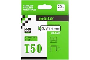 meite T50 Stainless Steel Staples Marine, Type 140/10 mm Heavy Duty Staples for Staple Gun - 1512 Counts, 20 Gauge 10.5 mm Crown T50 Upholstery Staple for Salt Water, Marine Applications