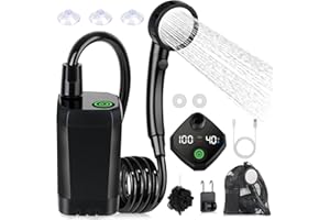 Spopal Portable Shower for Camping, 6000mAh Rechargeable Camping Shower Pump with Intelligent LED Display, 4 Spray Modes, IPX7 Waterproof Outdoor Shower Kit for Hiking, Travel, Car, Pet