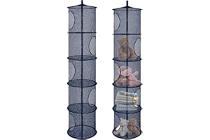 DOGMOON Hanging Mesh Storage Basket, 2PCS Foldable Soft Toy Storage, 5 Tier Hanging Toy Storage Net, Teddy Storage Hanging Mesh, Polyester Hanging Mesh Storage Basket for Soft Toys Clothes Sundries(Navy Blue)