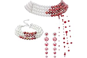 Auzlya Tropfende Blut Imitationsperlen Halskette,Halloween Blutige Perlenkette,3 Stück Halloween Accessoires Damen,Gothic Perlen Armband Ohrringe Halskette,Halloween Vampir Party Kostüm