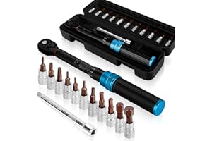 HERBYD Llave dinamométrica para bicicleta, 2-24 Nm, 13 piezas, 1/4 pulgadas, 0,1 NM, ajuste micro, ± 3% de precisión de error con barra de extensión de 10 cm, hexágono interior, zócalo Torx para