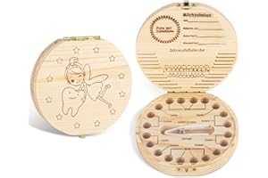 ALAHUGYEF Milchzahndose Jungen & Mädchen, Zahndose Milchzähne, Zahnbox Holz für Milchzähne Box, Kinder Zähne Aufbewahrungsbox, Souvenir Zahnfee Geschenke Erinnerungsboxen für Babys, Interner Text in Deutsch
