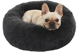 Enjamoy Hundebett Flauschig Donut Plüsch Katzenbett Hundekissen, Waschbar Rund Hundebetten für Kleine, Mittelgroße Hunde Katzen, Dunkelgrau 58cm
