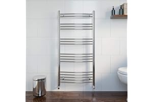 DuraTherm® 1200 x 600mm Curved Heated Towel Rail Radiator Modern Central Heating Bathroom Warmer Wall Mounted Ladder Rad, Polished Chrome