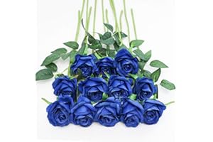 Tifuly 12 PCS Rosas Artificiales, Realista Largo Tallo Falso Rosa Seda Nupcial Ramo de Novia Flor para Home Garden Party Hotel Decoración