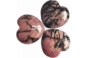 Manekieko 3 Pcs Natural Rhodonite Pocket Palm Thumb Healing Crystal Heart Love Worry Stones,25mm Reiki Balancing Crystal and Healing Stones