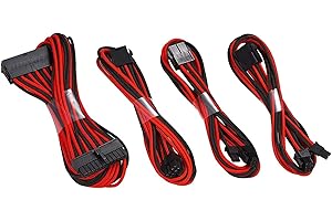 upHere gaming Sleeved Cable - Cable extension for power supply with extra-sleeved 24 PIN 8PIN 6PIN 4+4 PIN 500mm Length With COMBS, BLACK/RED(19.7 inch/ 50CM), SC507