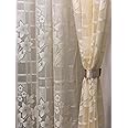 Fabrilia Heavy Polyester Net Semi Transparent Fancy Eyelet Curtain, Floral Design, Cream, Door- 4 Feet X 7 Feet, Pack Of 2 Pcs(Eyelet)