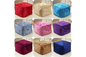 ComfyTrends Cube Bean Bag Seat Indoor Square Footstool Pouffe - Crushed Velvet Fabric Medium Size - 40cm x 40cm x 30cm Filled beanbags (Mulberry Pink)