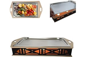 CAWI BBQ-Boards HeatBoard – Calentador de alimentos para barbacoas | Bandeja para servir barbacoa con revestimiento de acero inoxidable y función de vela de té | Placa de calentamiento para carne y