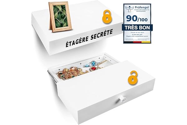 Elder Welder® Étagère Secrète avec Compartiment Secret | 30cm x 60cm | Coffre Fort Secret | Étagère Murale Blanche avec Cachette Secrète à Clé | Étagère Murale Tiroir | Idéale Cachette Argente