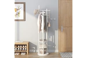 KungFuWood Appendiabiti Indipendente, Appendiabiti da Terra Legno Albero Con 3 Aste per Appendere, Robusto e Facile da Montare Appendiabiti da Terra, Adatto per Camere da Letto (Bianco)