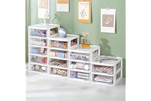 IWINNA Desk Organiser Drawers, Desk Tidy Organizer, Makeup Drawer Organiser, Clear 5 Drawers Desktop Supplies Stationary Organiser for Office Home School Dorm