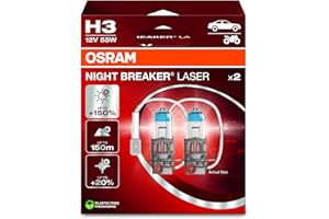 OSRAM NIGHT breaker LASER H3, 150% większa jasność, halogenowa lampa czołowa, 64151NL-2HB, 12V, składane pudełko wiszące (2 lampy)