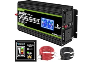 Novopal 2000W Pure Sine Wave Inverter 12V to 230V 240V Car Converter Power Inverter with LCD Display 2AC Outlets and USB Port,Remote Control for Motorhomes,Truck,Boat,Camping,Household,Van