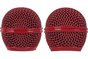 Geekria for Creators Rejilla de Repuesto para micrófono Compatible con Shure SM58, SM58-LC, SM58S, Beta 58A, SV100 Parrilla de Malla con Cabeza de Bola para micrófono (Rojo/Paquete de 2)