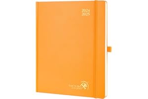 POPRUN Academic Diary 2024-2025 Hardback Week to View Large (26.5x21.5 cm) 17 Months (Aug'24 - Dec'25) Mid Year Diary 24/25 Vertical Weekly Planner, Inner Pocket (Orange)