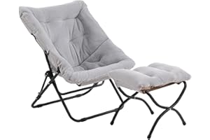 ‎TIITA Tiita Saucer Chair with Ottoman, Soft Oversized Faux Fur Folding Chair, Soft Furry Lounge Chair, Moon Chair with Metal Frame for Bedroom, Living Room, Dorm, Garden and Yard