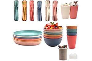 BERRYLION 48Pcs Plastic Dinnerware Sets for 4, Unbreakable Colorful Dinner Dishes, Reusable Lightweight Serving Plates Bowls Cups Forks Tableware Set, Perfect for Camping, Picnic, RV, Parties, Outdoor BBQ